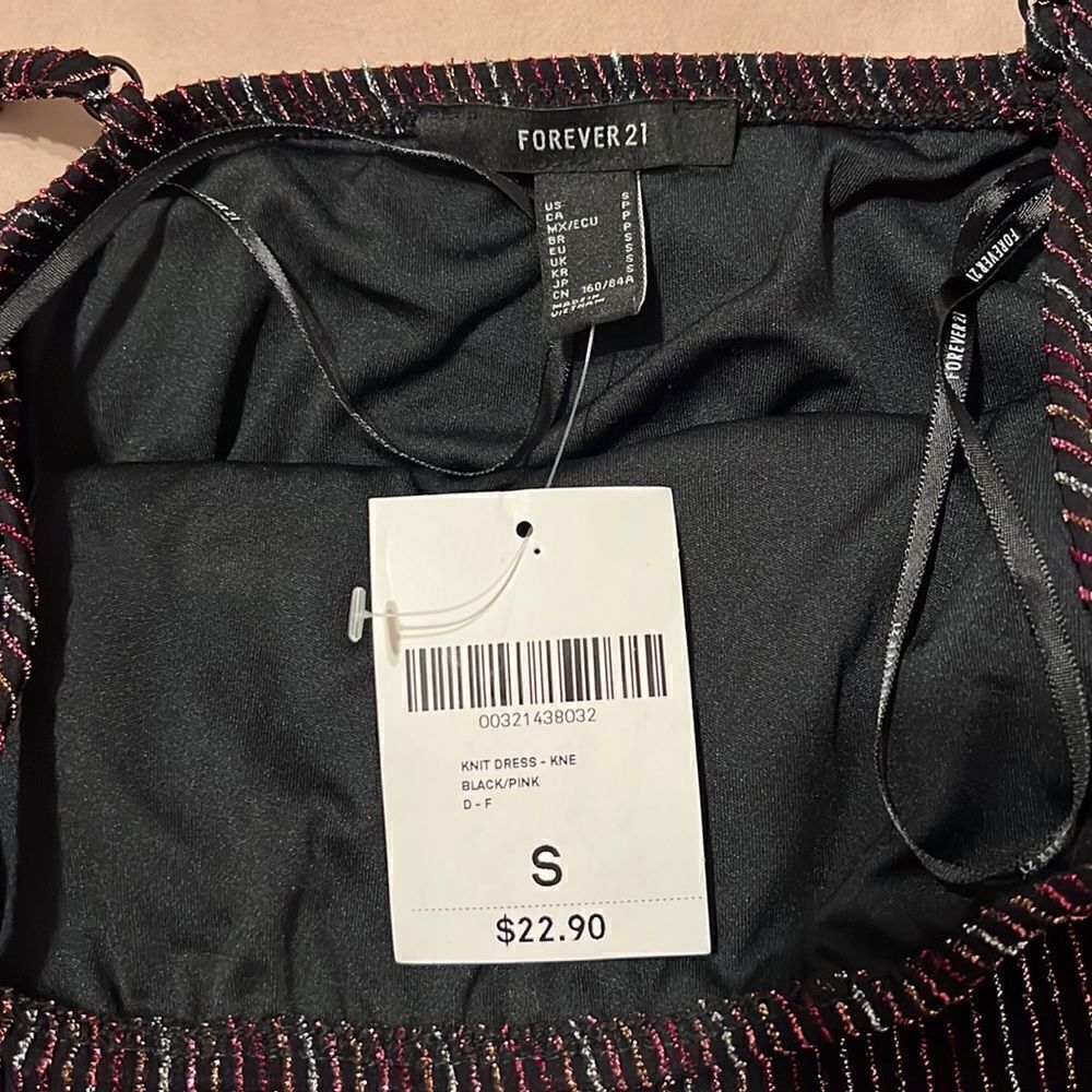 NWT forever 21 size small black sparkly bodycon dress with spaghetti straps - Picture 3 of 9